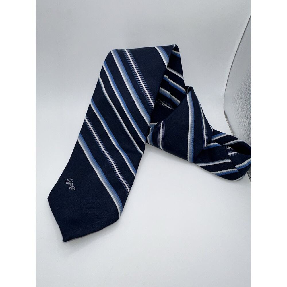 Allyn St George Tie Striped Navy Blue White Gray Classic Polyester Necktie - Picture 4 of 6